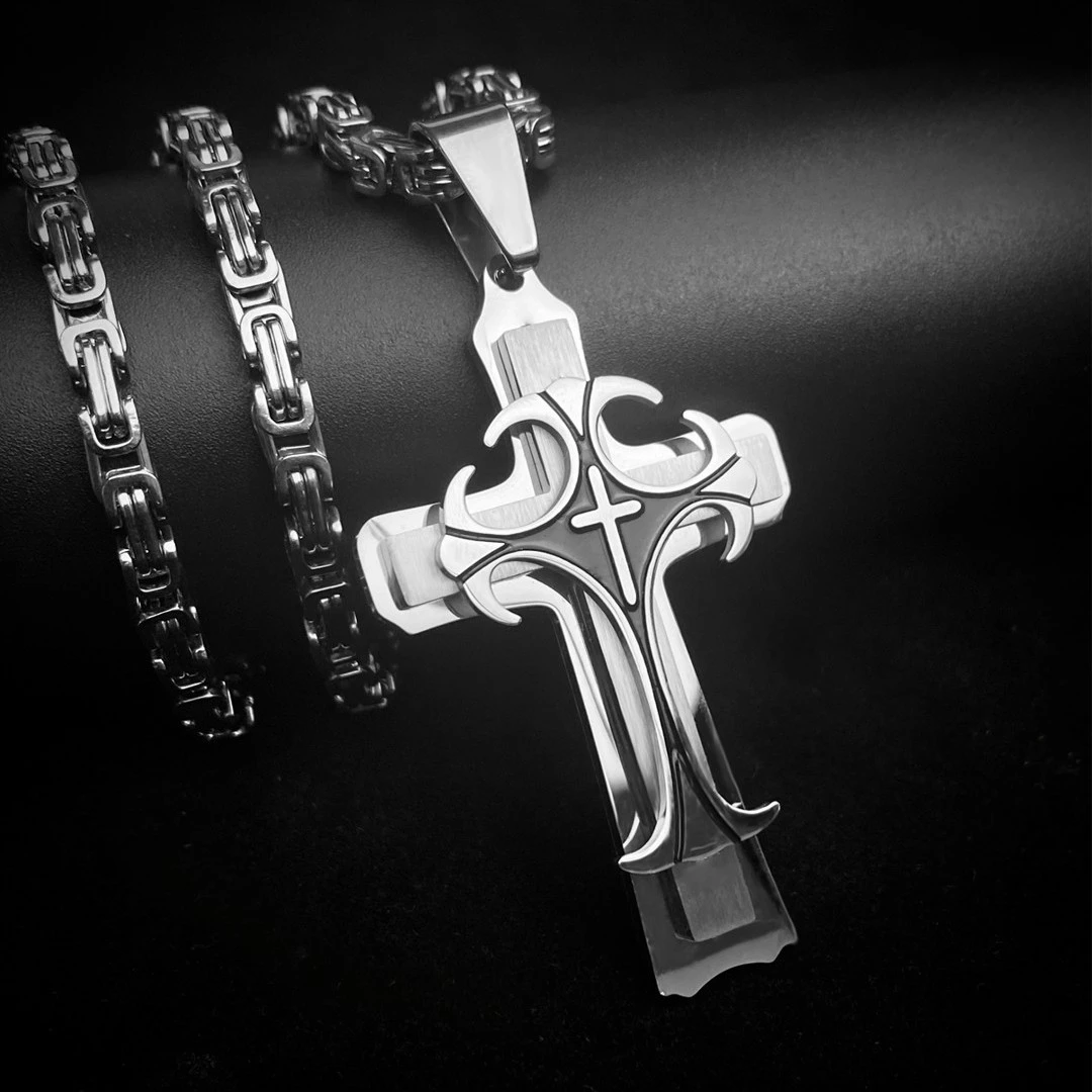 钛钢吊坠 三层立体十字架吊坠男生男士项链时尚潮流挂坠情侣百搭