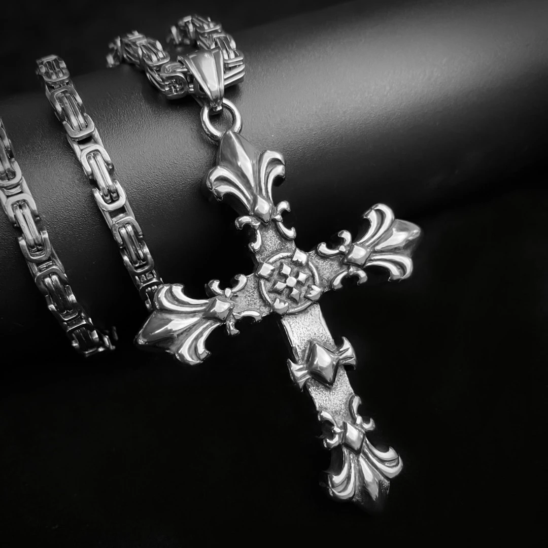 钛钢吊坠 【火焰十字】欧美复古项链男女十字架个性不掉色