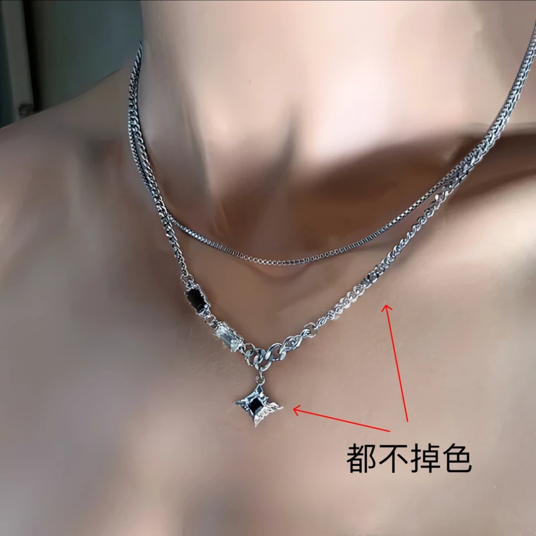 七只鹿 钛钢吊坠 轻奢小众设计感嘻哈风情侣锁骨链芒星双层项链
