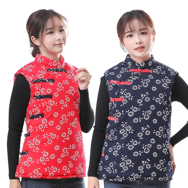 2022年新款女士纯棉斜襟丝棉马甲秋冬季加厚保暖背心居家贴身坎肩