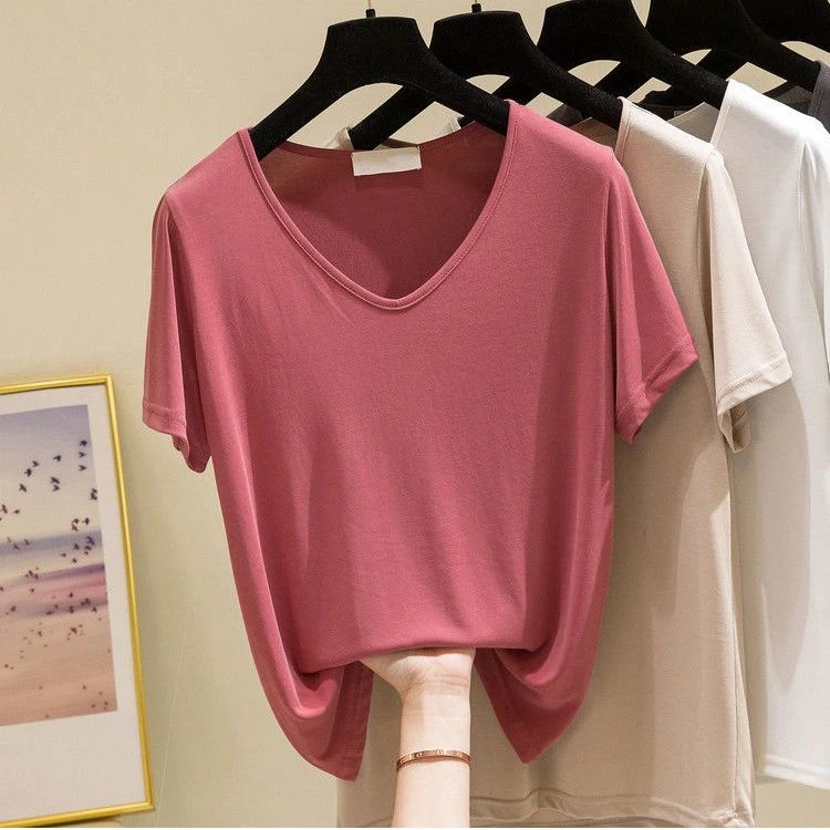 90-300斤大码女装加肥加大夏新款V领短袖T恤女宽松显瘦打底衫上衣