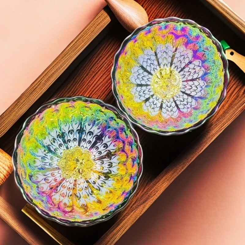 【万彩龙凤对杯】高档茶具茶杯家用主人杯茶盏茶碗纯手工建盏直播