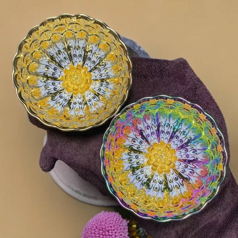 【万彩金玉莲花杯】花开富贵万彩莲花盏手工茶杯陶瓷主人瓷器直播