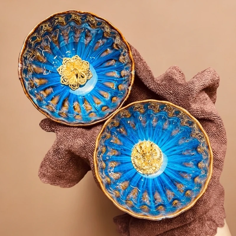 【天葵窑变回蓝金龙凤对杯】茶杯精美茶器茶具酒杯盏茶陶瓷DB072