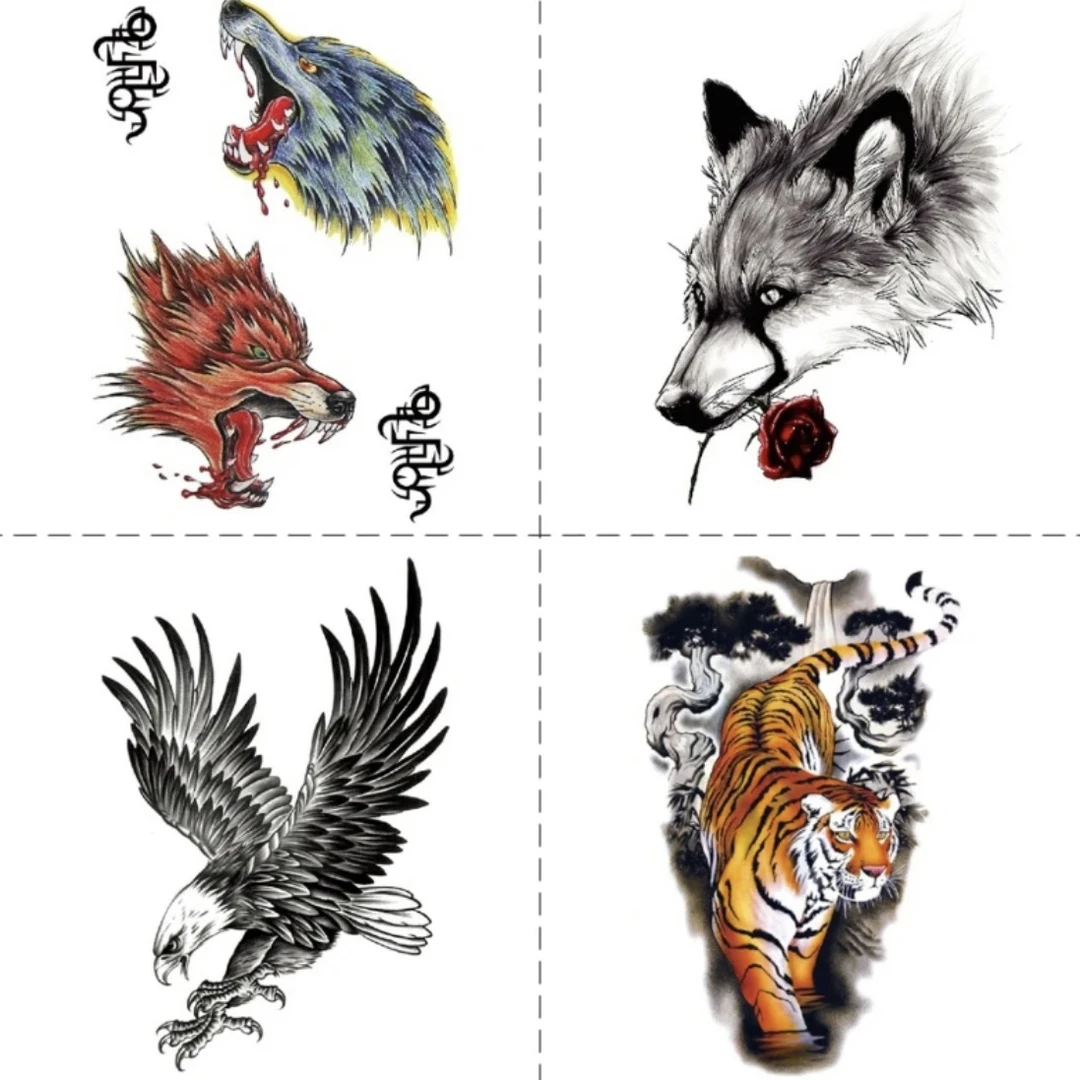 半臂老鹰狼叼花老虎时尚创意纹身持久贴画贴纸印刷形状