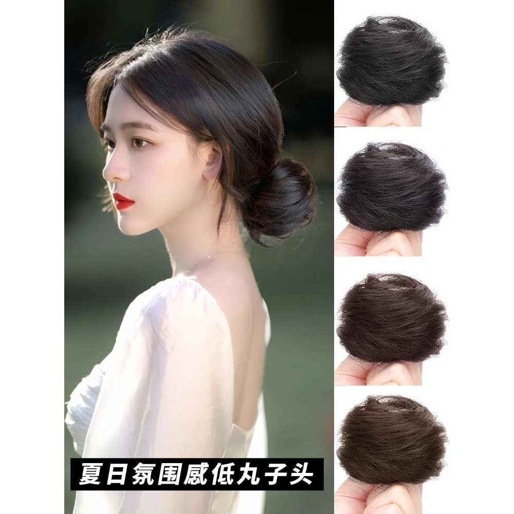 低扎丸子头假发女真发发圈汉服古风发包自然蓬松发髻懒人盘发神器