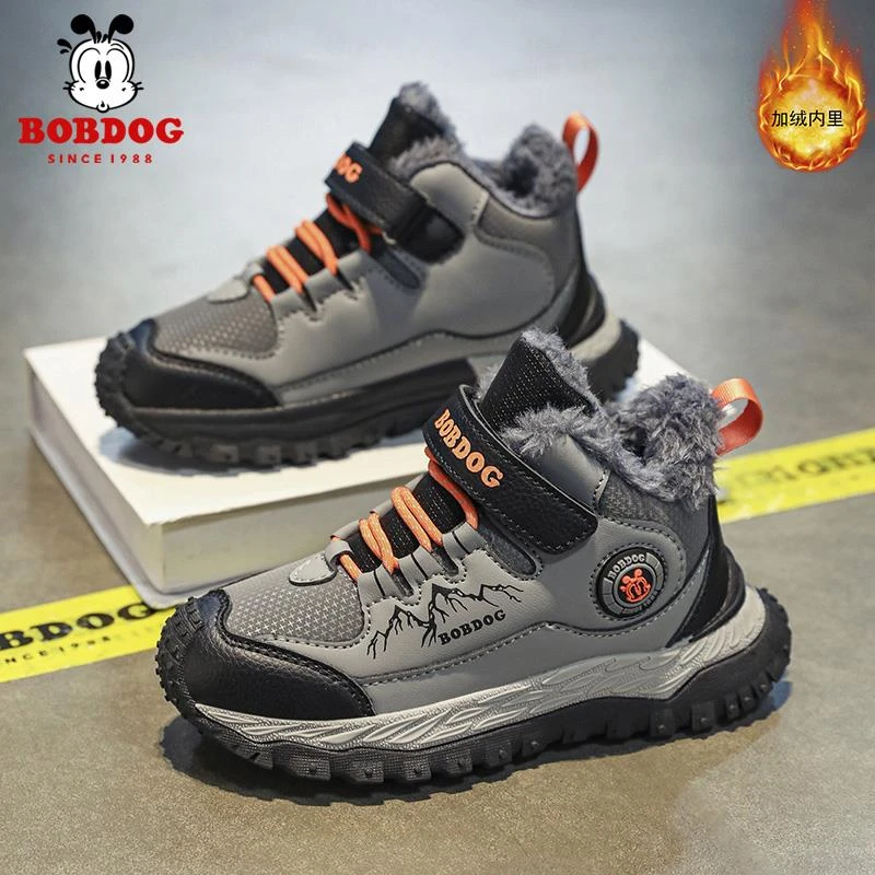 巴布豆男童大棉鞋秋冬新款加绒加厚皮毛一体小男孩儿童保暖雪地靴