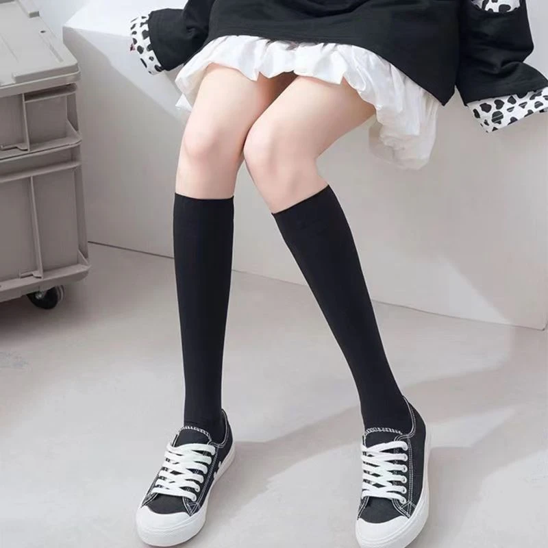 小腿袜压力袜长筒搭配女袜子jk显瘦透气打底袜黑色丝袜中筒耐磨