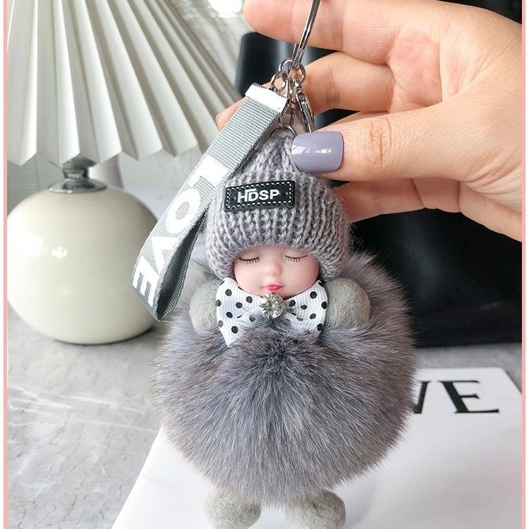 狐狸毛钥匙扣可爱挂件时尚毛绒娃娃公仔玩偶书包包挂件情侣礼物