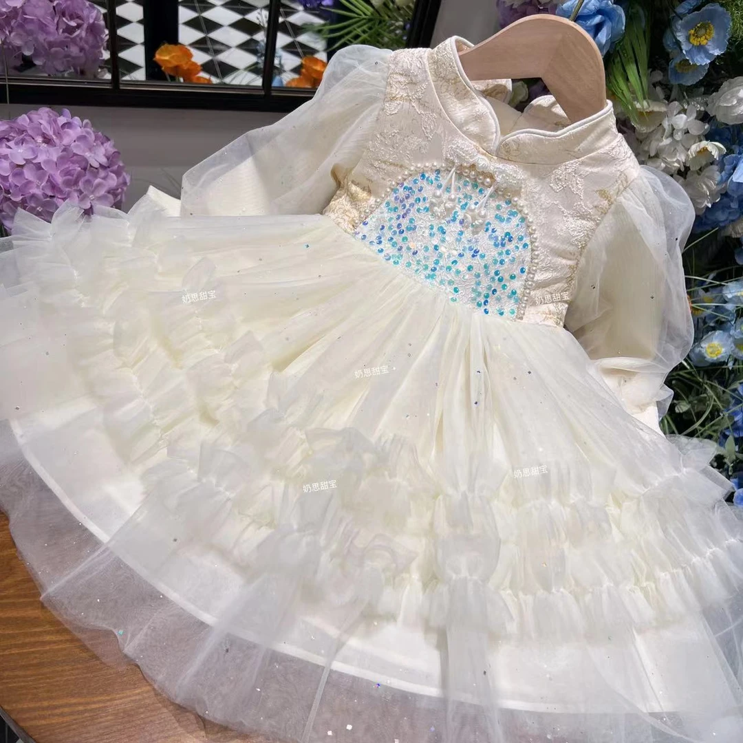 2025新中式长袖公主裙秋冬加绒女童公主裙网红