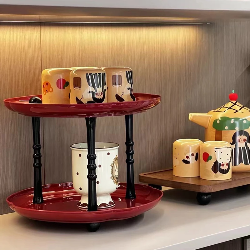 高颜值多巴胺双层桌面收纳架香水摆件整理架入户门置物架托盘收纳
