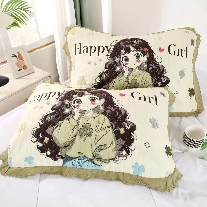花边棉纱布枕巾高档卡通可爱家用柔软透气加厚吸汗透气情侣枕头巾