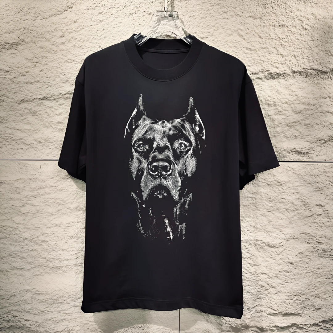 【cirekjie】纯棉复古个性狗头大码男款男短袖T恤圆领宽松半袖