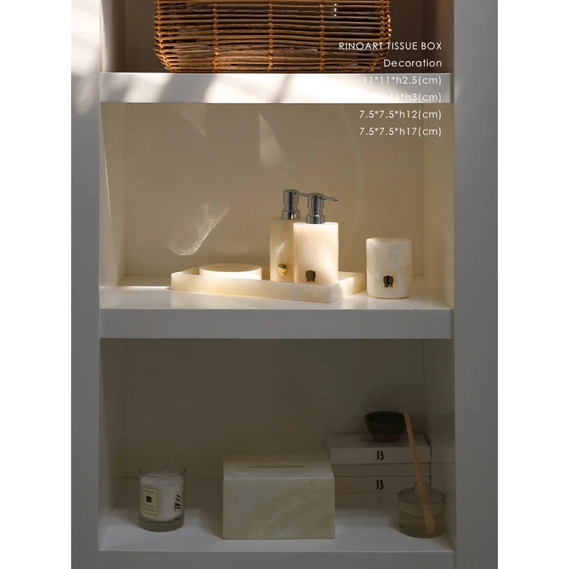 若奈家居 白玉大理石按压瓶托盘一套收纳收纳盒卫生间浴室