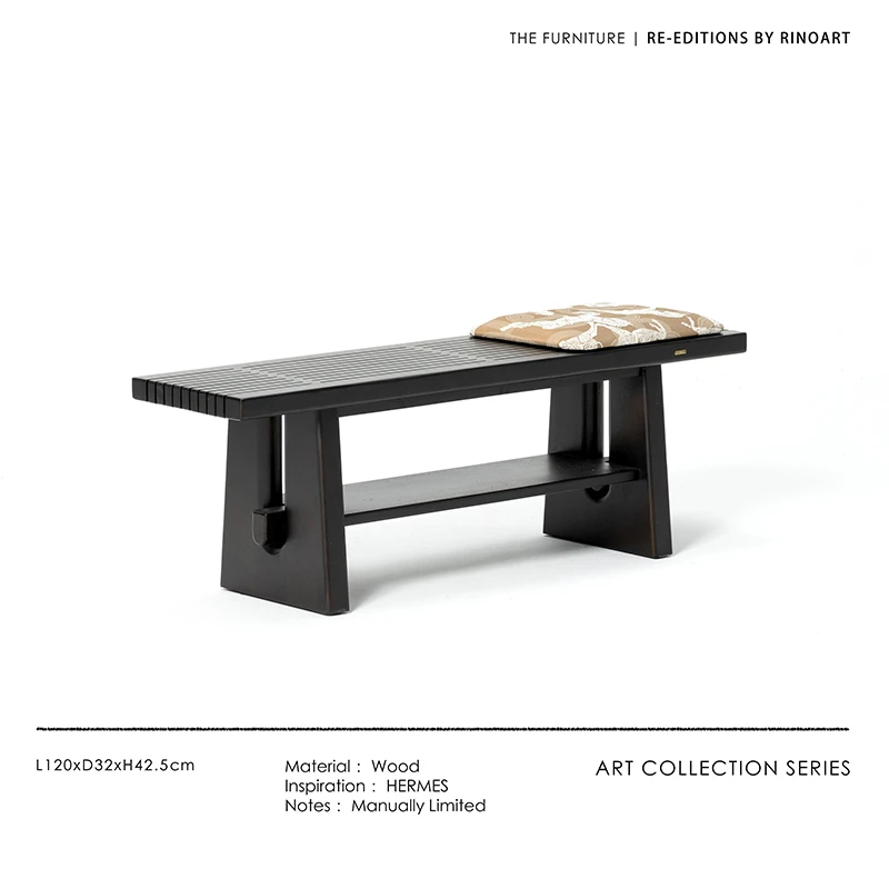 若奈家具 白蜡木实木换鞋凳皇家马匹刺绣坐包双层置物床尾凳鞋架