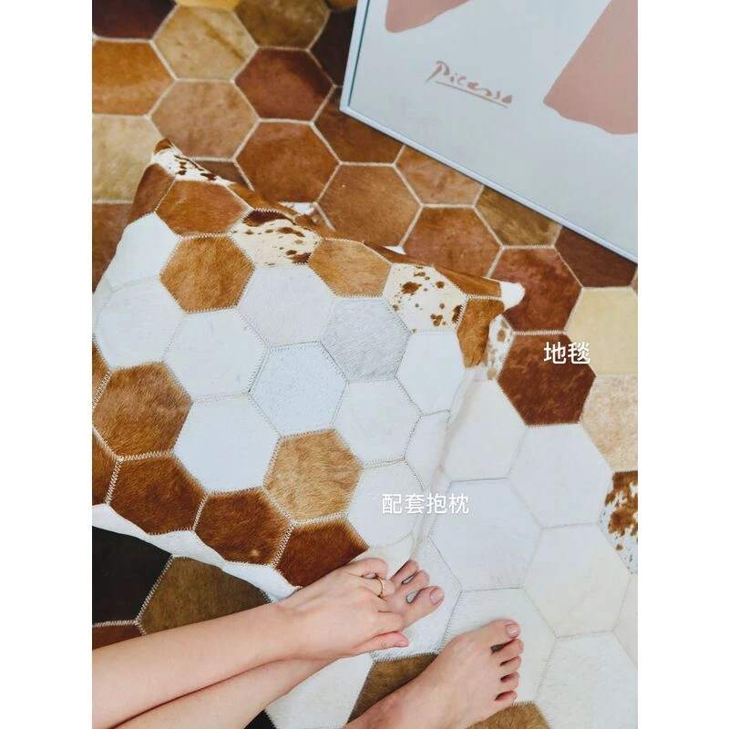 若奈中古家居全手工澳洲奶牛真皮高端样板房沙发抱枕靠垫