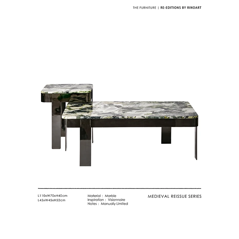 若奈 意大利Visionn@ire天然冷翡翠大理石奢石组合模块茶几边几