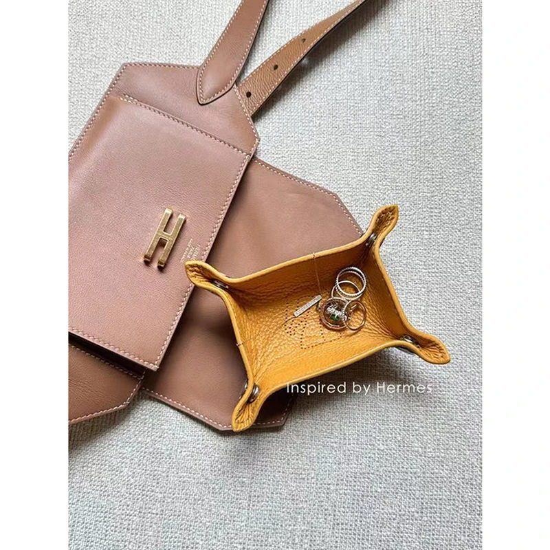 若奈 镂空Herm@s mini系列/小牛皮首饰收纳盘那不勒斯黄&金棕双色