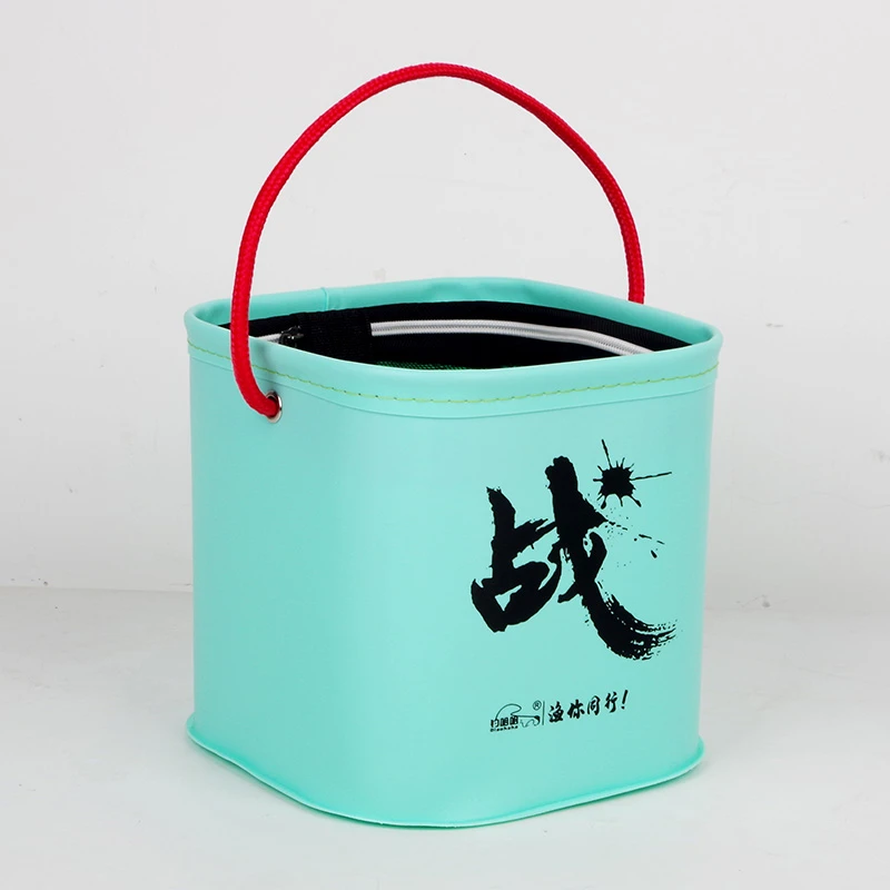 加厚EVA材质打水桶可折叠鱼桶方形钓鱼桶带绳网盖便携轻便鱼护桶