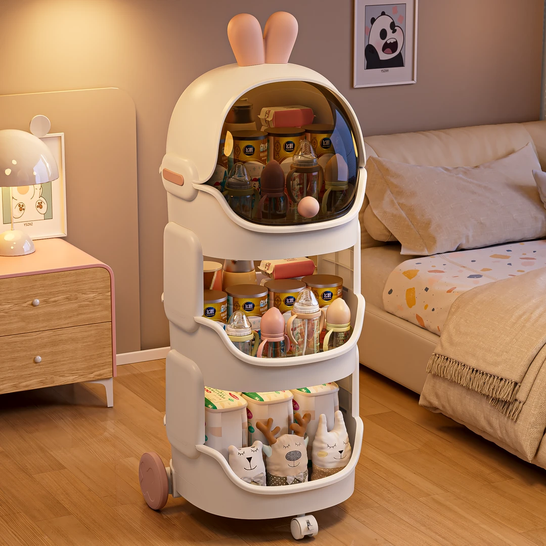俏洁小推车收纳架家用置物架多层抽屉式零食架宝宝玩具卡通收纳柜