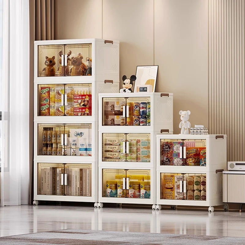 俏洁收纳储物柜家用储物柜玩具置物架客厅可移动免安装透明收纳柜