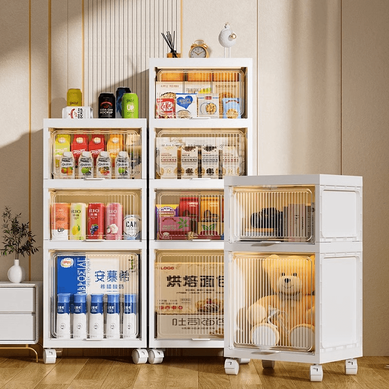 俏洁家用可移动免安装零食柜客厅收纳柜透明整理置物柜玩具储物柜