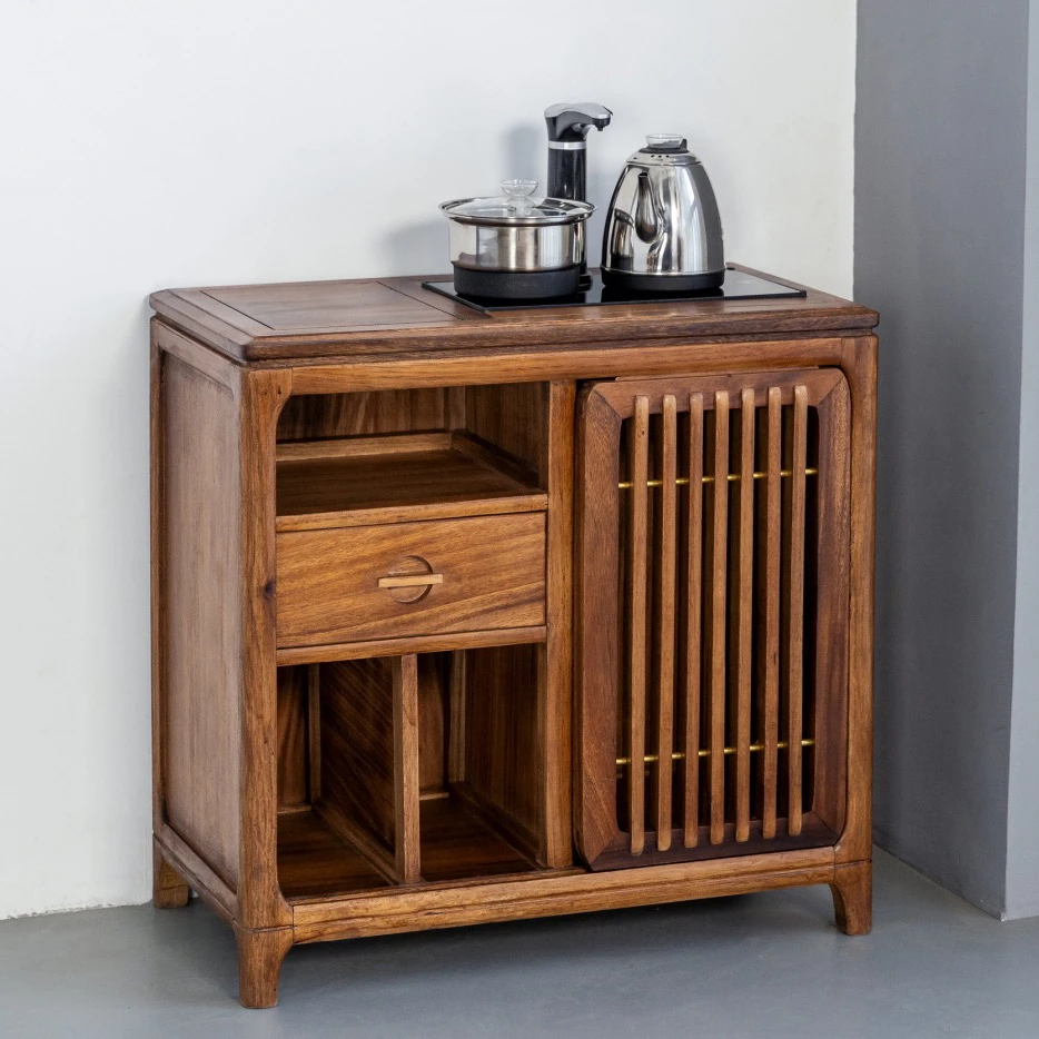 开口南美胡桃木竹意茶水柜70*38*68新中式简约茶几茶边柜收纳柜