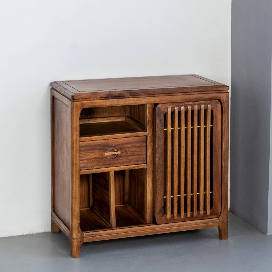 平面南美胡桃木竹意茶水柜70-38-68新中式茶柜储物柜简约柜子