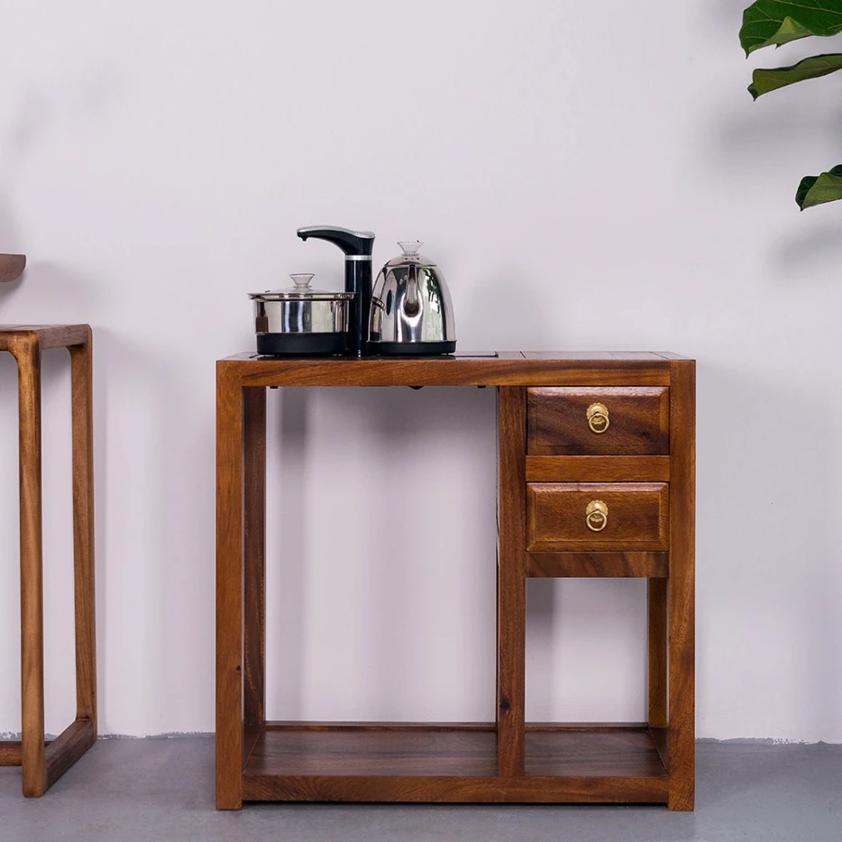 南美胡桃木双抽茶水柜66*39*65新中式简约茶柜茶边柜储物柜茶几