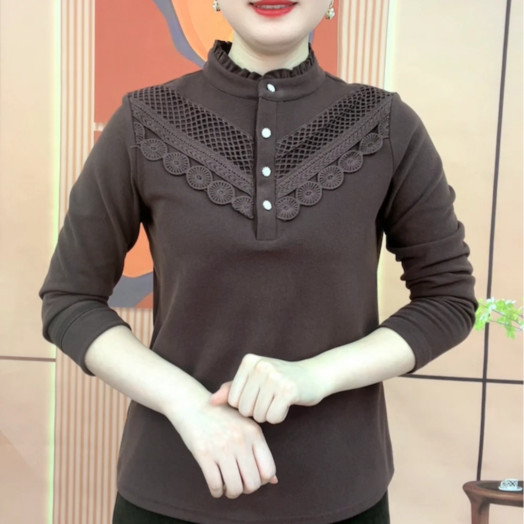 2024新品女装秋冬季长袖打底衫保暖洋气妈妈装加厚小衫上衣女