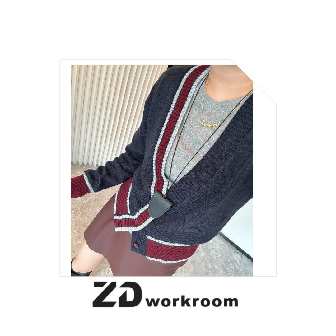 【Z.D/WORKROOM】  时髦复古拼色宽松百搭开衫毛衣 秋冬休闲时尚