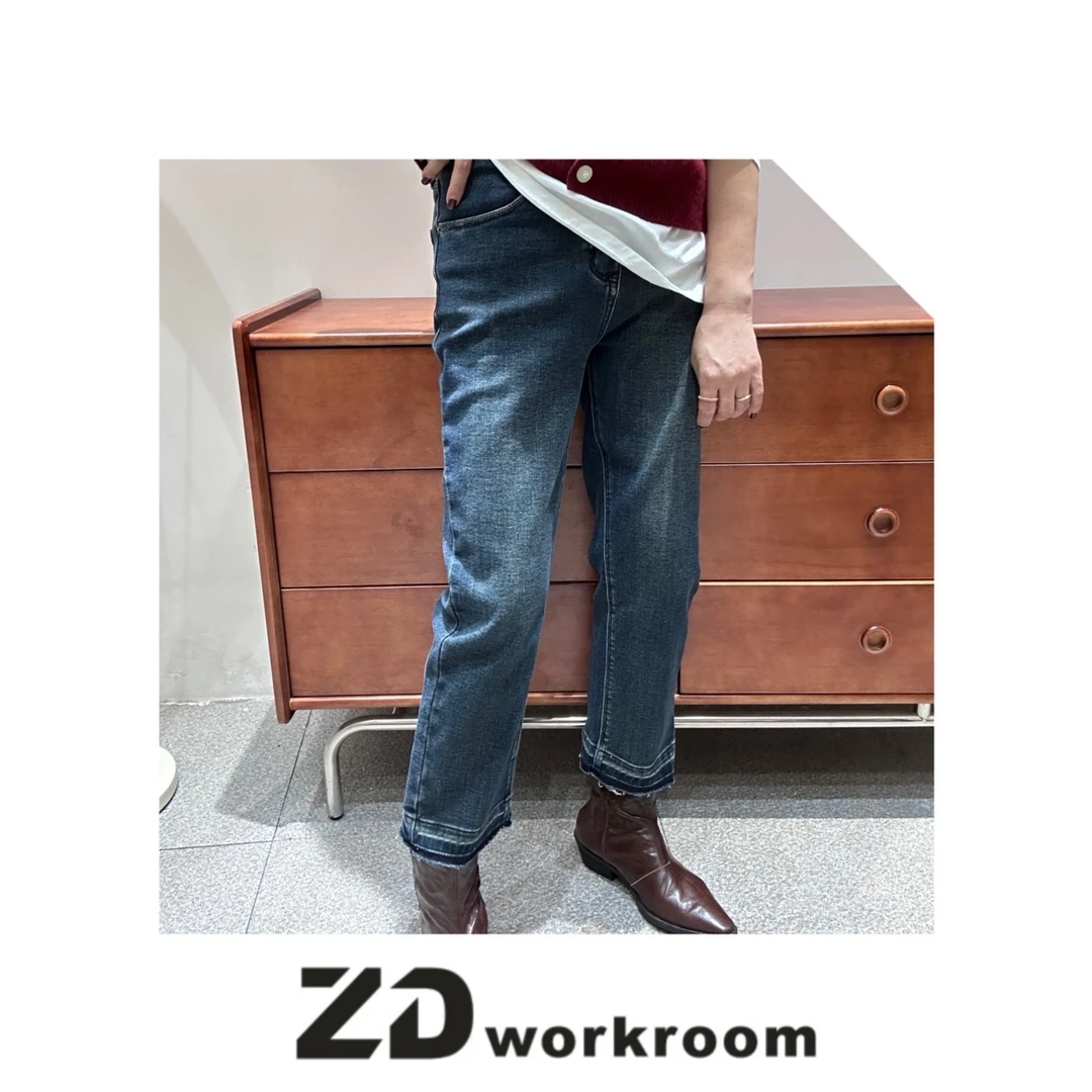【Z.D/WORKROOM】 复古裤脚毛边弹力百搭磨毛牛仔烟管裤  时尚秋冬