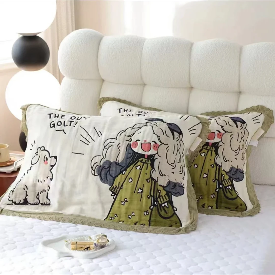 丫头枕巾花边 泡芙被枕巾可爱风枕巾柔软透气吸汗枕头巾加厚通用