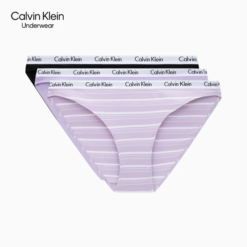 CK内衣女士三条装循环提花棉质透气性感三角内裤QP1258O