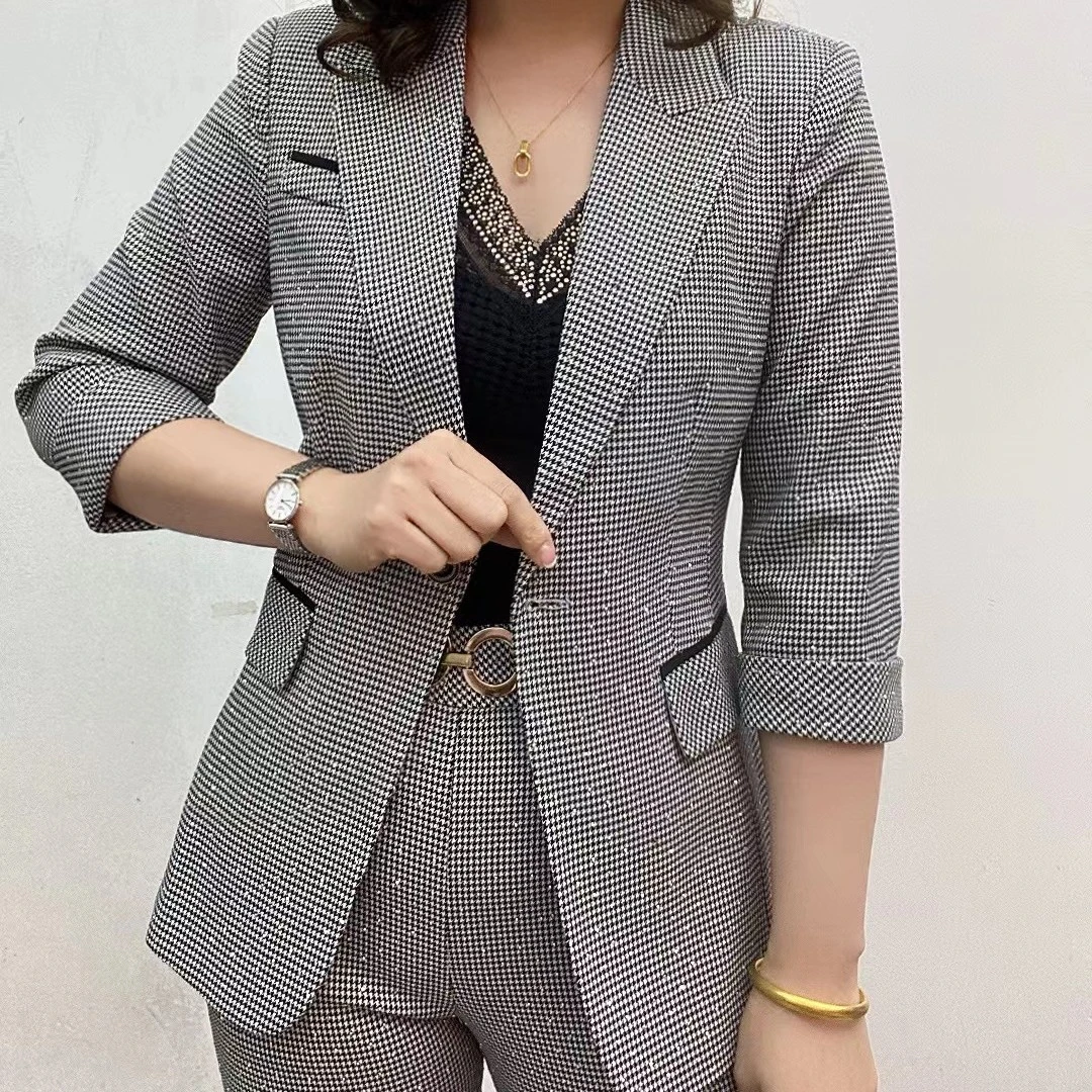 D23863-新款时尚 气质百搭 分袖西服套装【衣+裤】