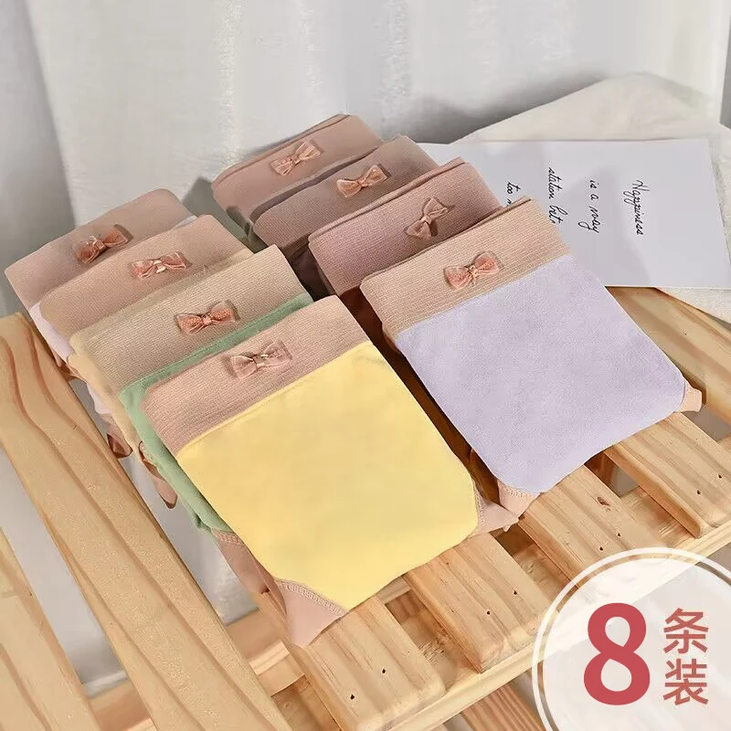 【随机颜色】中腰蝴蝶结柔软舒适透气无痕棉质弹力蚕丝抗菌内裤