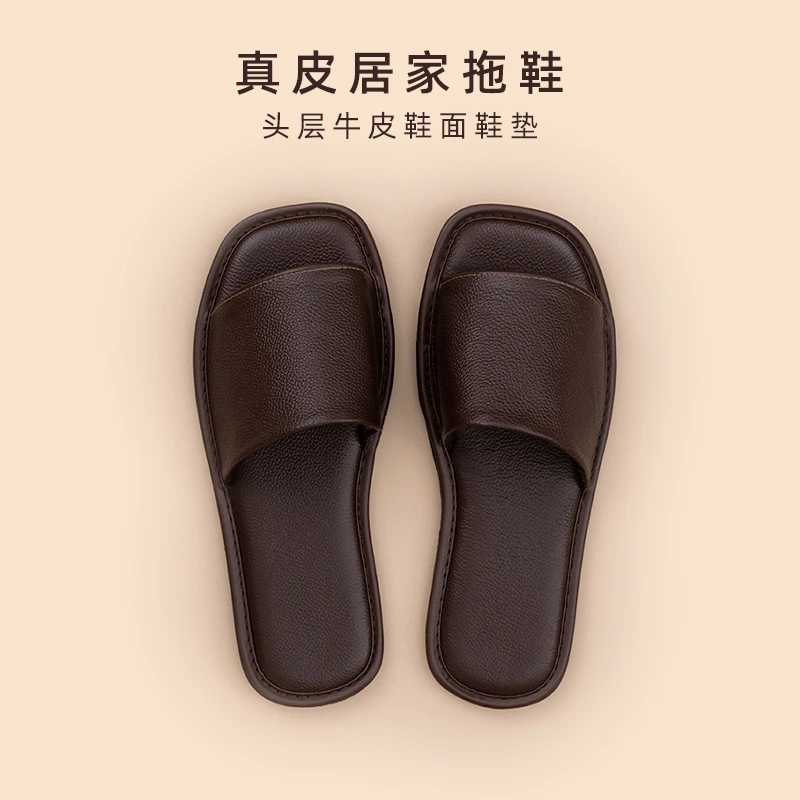 真皮头层牛皮拖鞋高档男士居家防滑牛筋底女露趾网红夏季方头992