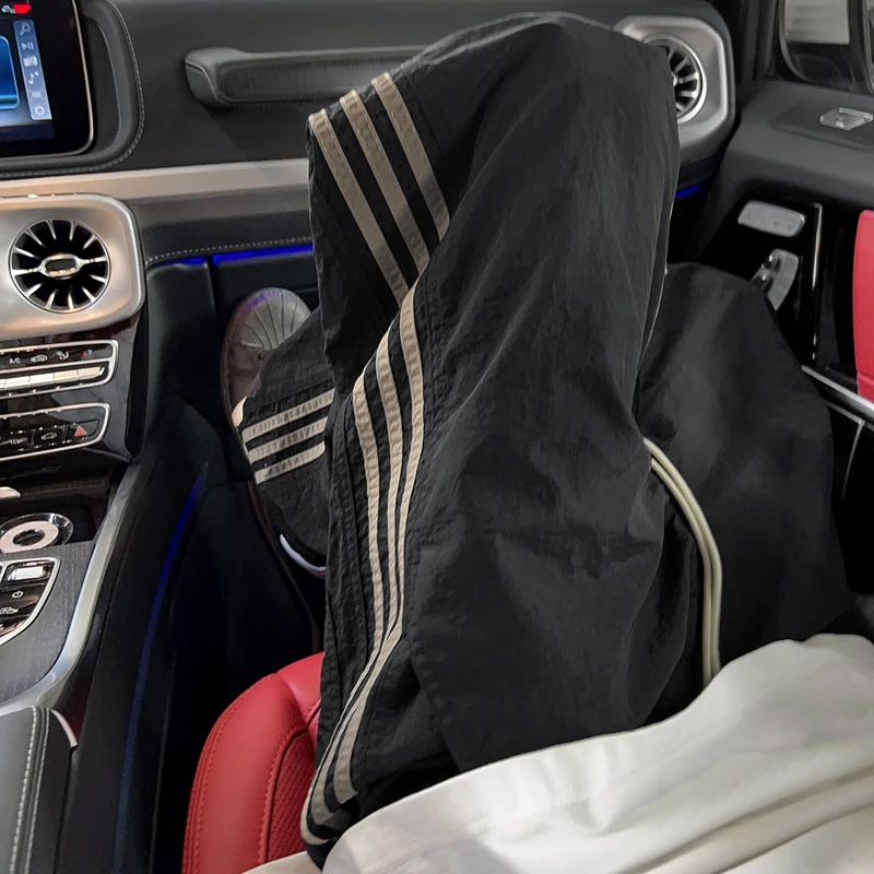 三杠条纹裤子男夏季薄款尼龙防水速干美式工装裤直筒运动休闲长裤