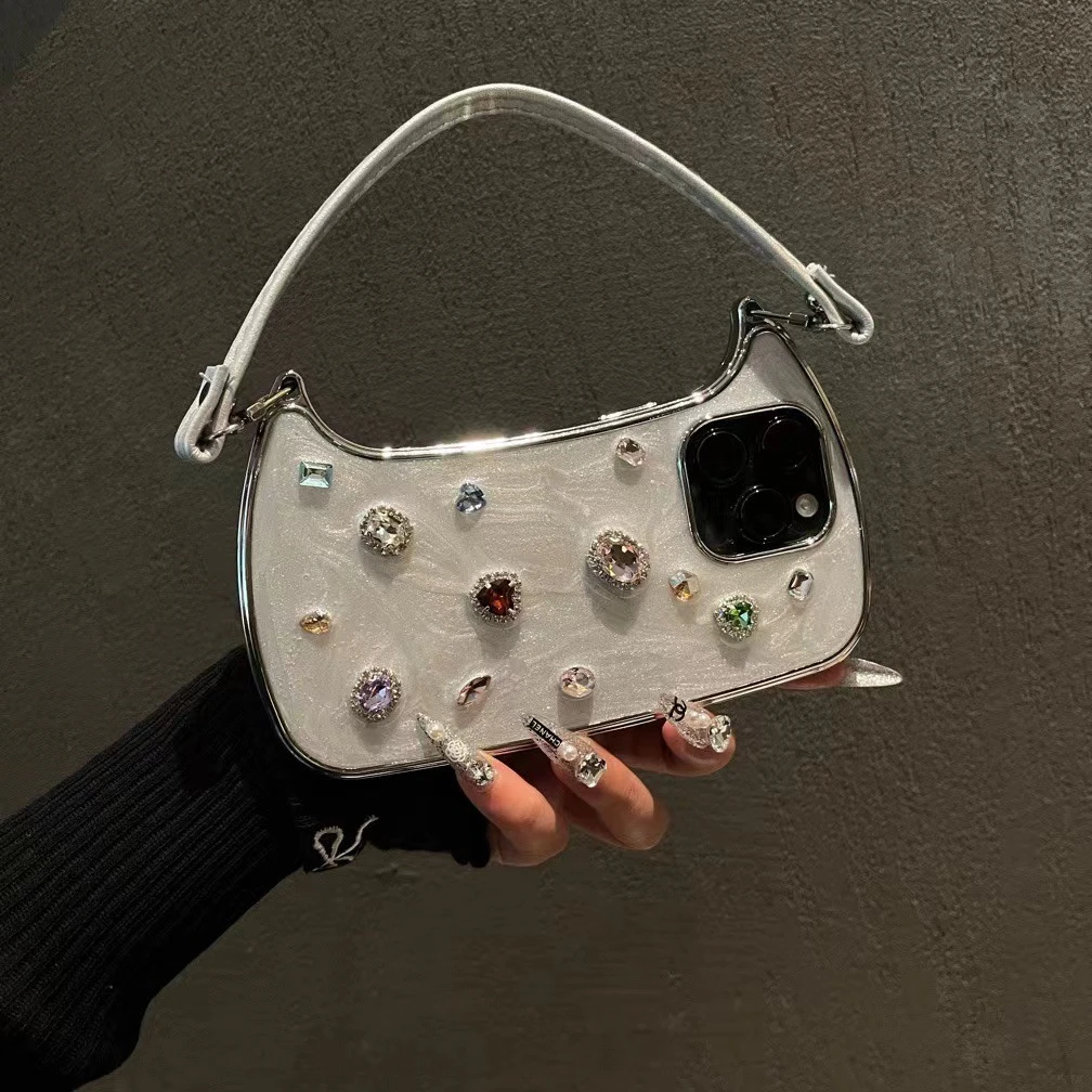 适用iphone15promax电镀立体宝石钻手机壳苹果14高档13奢华女12