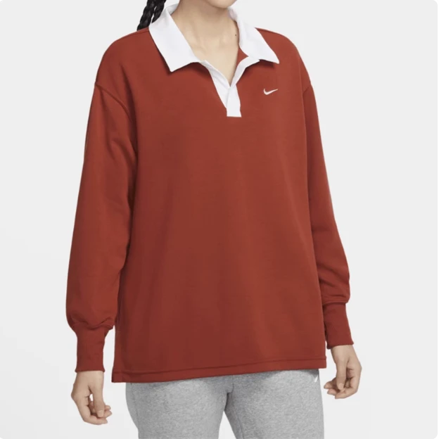 耐克 女子翻领运动休闲长袖POLO衫透气套头衫T恤FB8721-832