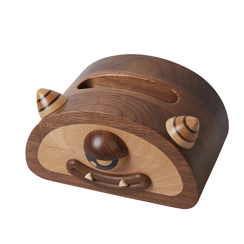 实木独眼小怪兽卡通中式高档客厅收纳整理纸巾盒 独眼兽纸巾盒