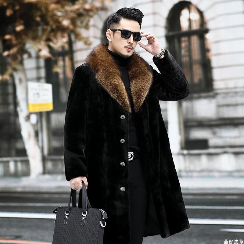 美国宝嘉美渔貂西服领纽扣款貂皮外套男士整貂貂皮大衣男海宁皮草