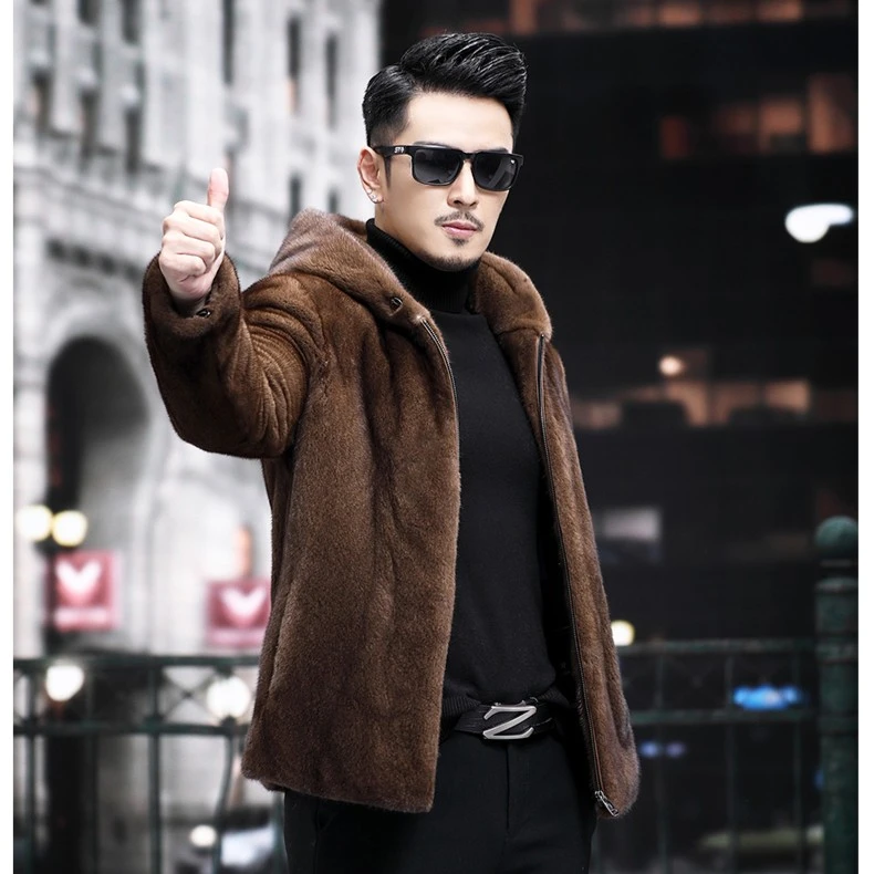 进口短二天鹅绒马哈根尼貂皮外套男士整貂真貂皮大衣男款海宁皮草