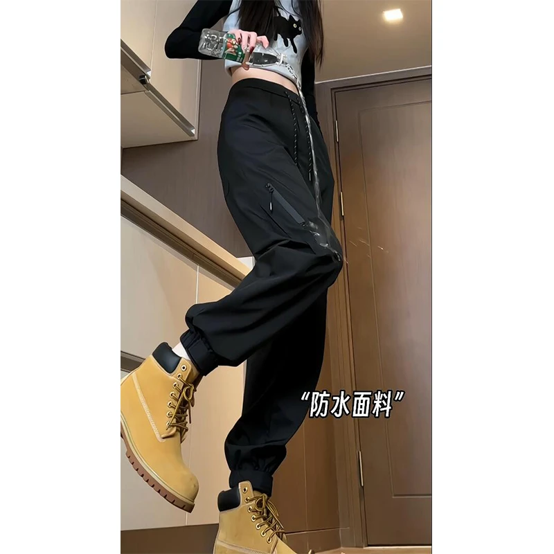 春夏薄款机能风防水冲锋裤男士裤子男女同款显瘦休闲裤束脚工装裤