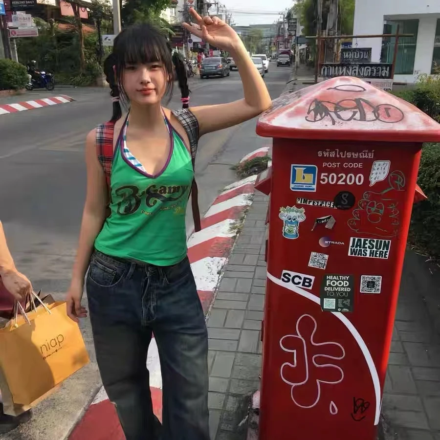 （短裤）y2k千禧涉谷辣妹吊带外穿性感亚比文化显示上衣显瘦