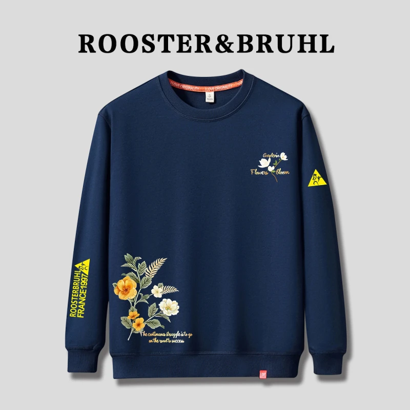 法莱尔公鸡卫衣男士潮牌印花2024新款爆款秋冬加绒加厚运动套头衫