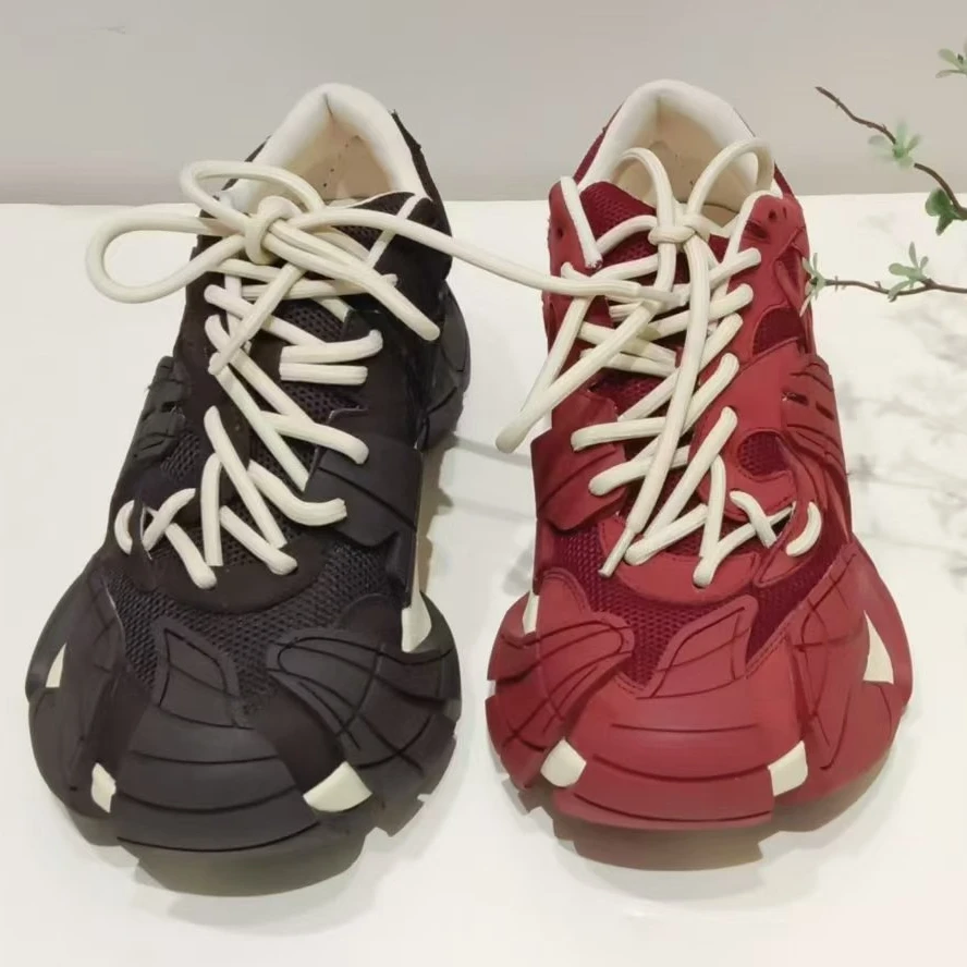 2024秋季新款真皮网面潮流增高时尚休闲百搭老爹女鞋