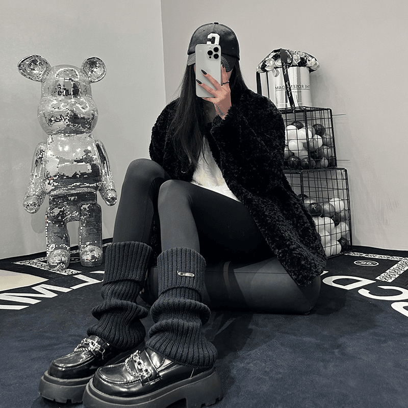 小腿套jk袜套女秋冬白色加长保暖针织长筒小腿袜子Lolita堆堆袜