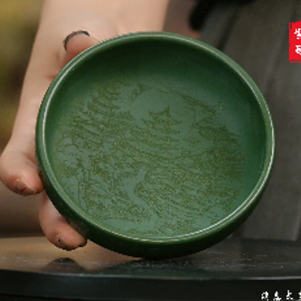 民国绿泥 刻绘【滕王阁序】主人杯