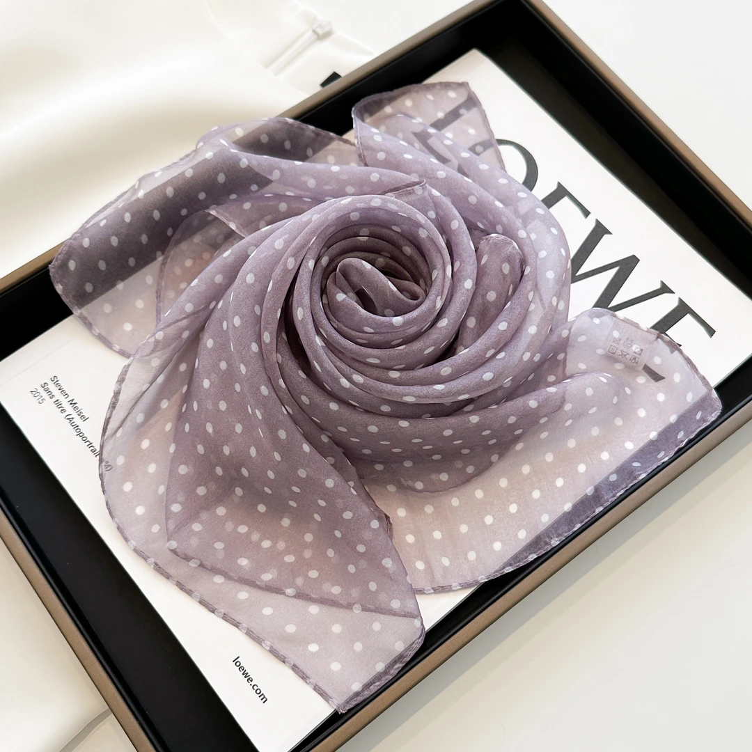 100%桑蚕丝【波点四色】春夏四季护颈中小方巾轻薄透气款百搭小领巾
